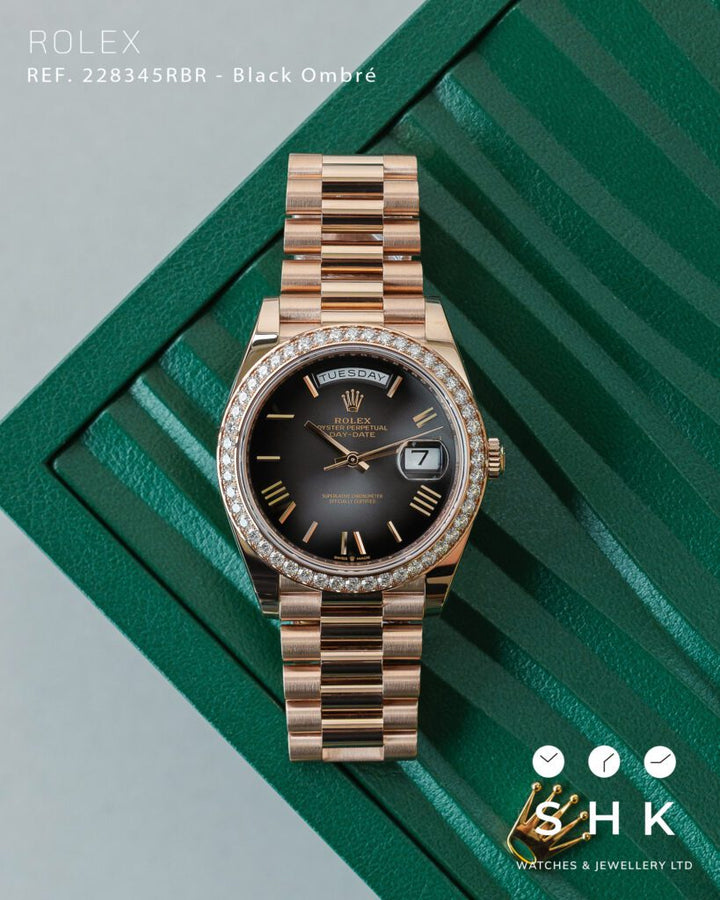 Rolex Day-Date 40 228345RBR Rose Gold Diamond Bezel Slate Ombre Dial