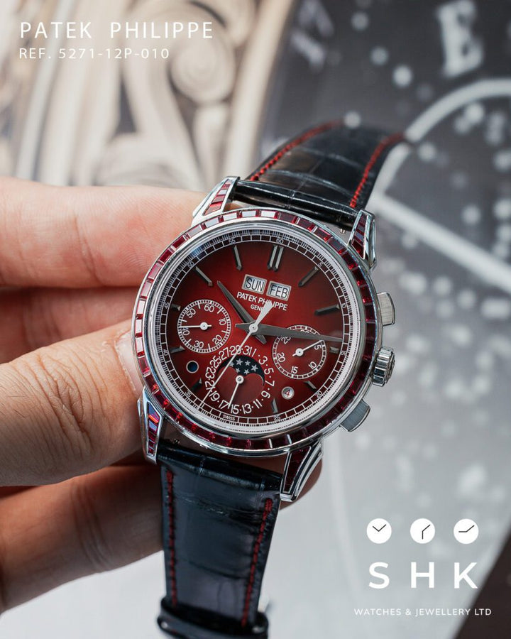 Patek Philippe Grand Complications 5271/12P-010 Perpetual Calendar Chronograph Platinum Baguette Rubies