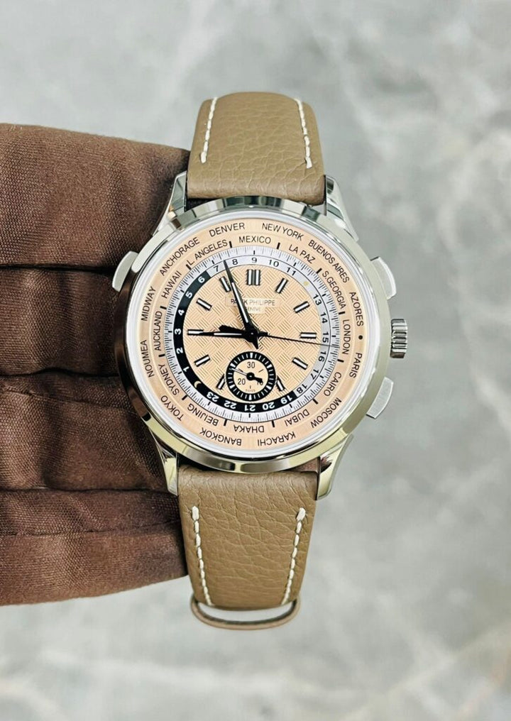 Patek Philippe Complications 5935A-001 World Time Chronograph Steel Opaline Carbon Motif Dial