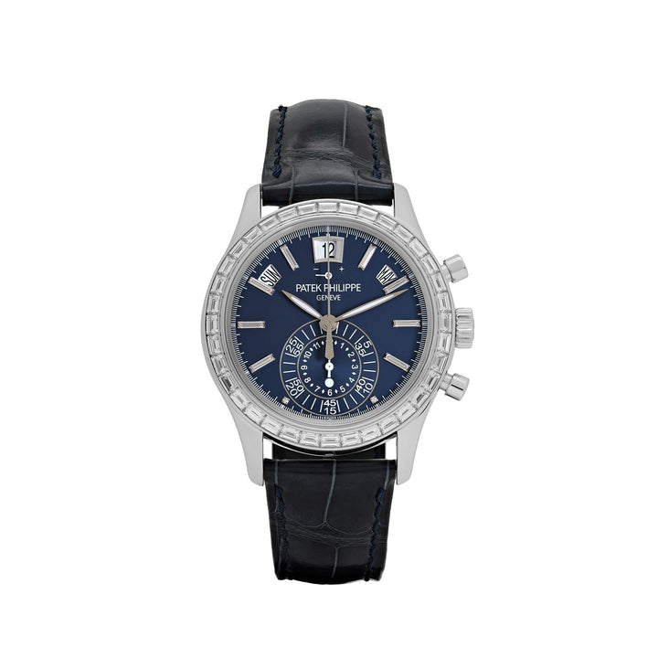 Patek Philippe Complications 5961P-001 Annual Calendar Platinum Blue Diamond Baguette Dial Diamond Baguette Bezel