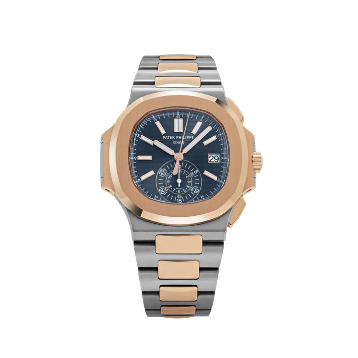 Patek Philippe Nautilus 5980/1AR-001 Chronograph Stainless Steel Rose Gold Blue Dial