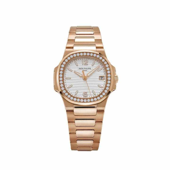 Patek Philippe Nautilus 7010/1R-011 ‘Ladies’ Rose Gold Silver Dial Diamond Bezel Quartz