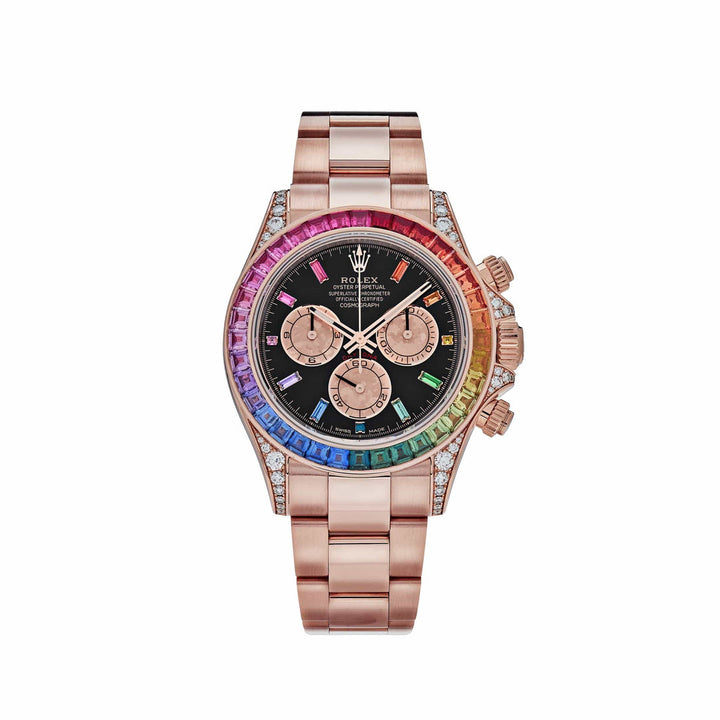 Rolex Daytona 116595RBOW ‘Rainbow’ Rose Gold Black Dial Sapphire Bezel